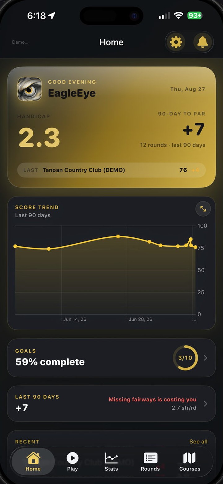 EagleEye Golf App home